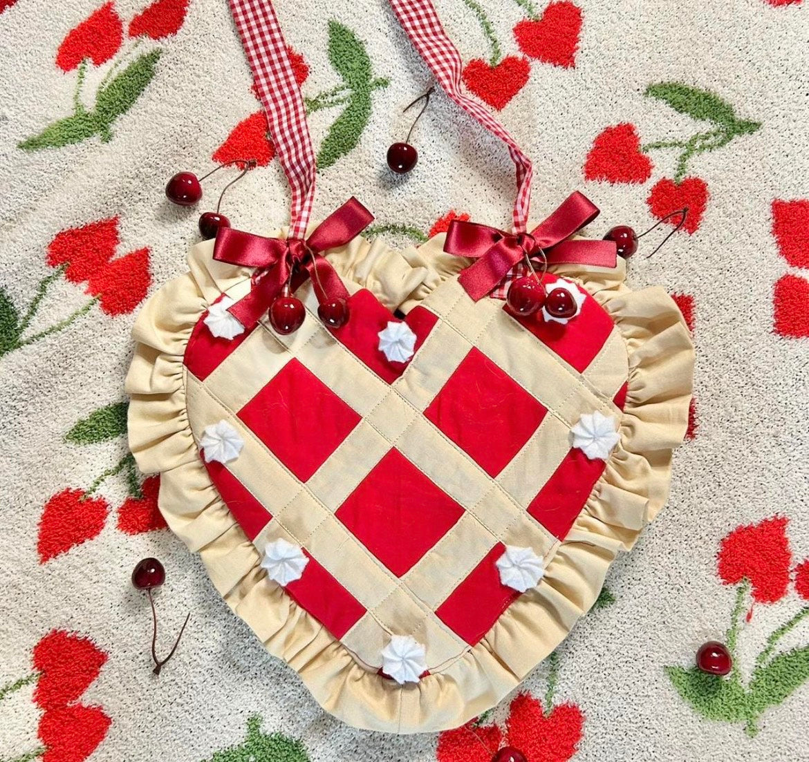cute kawaii cherry pie heart ruffle bag