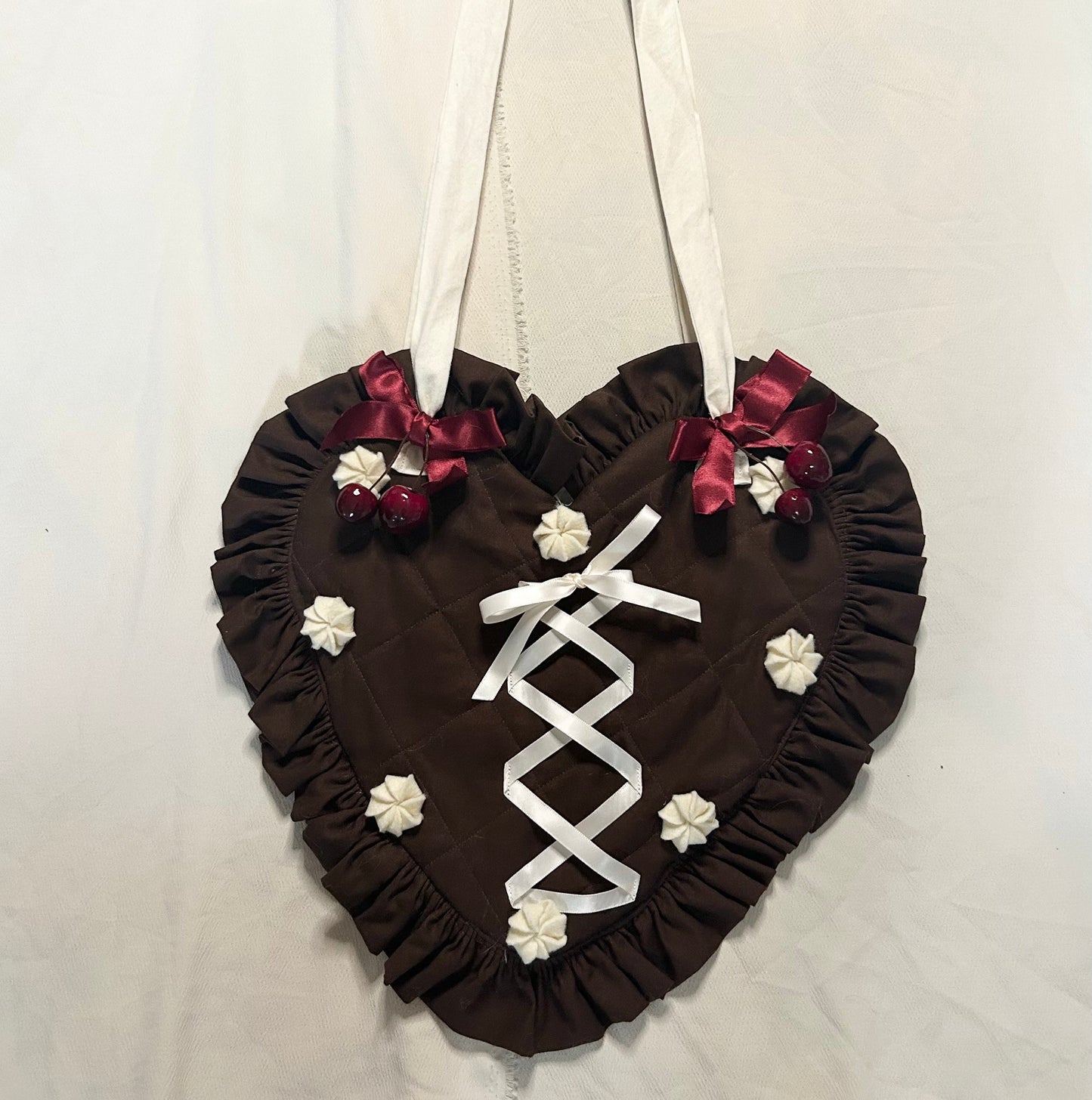 chocolate cake heart ruffle bag