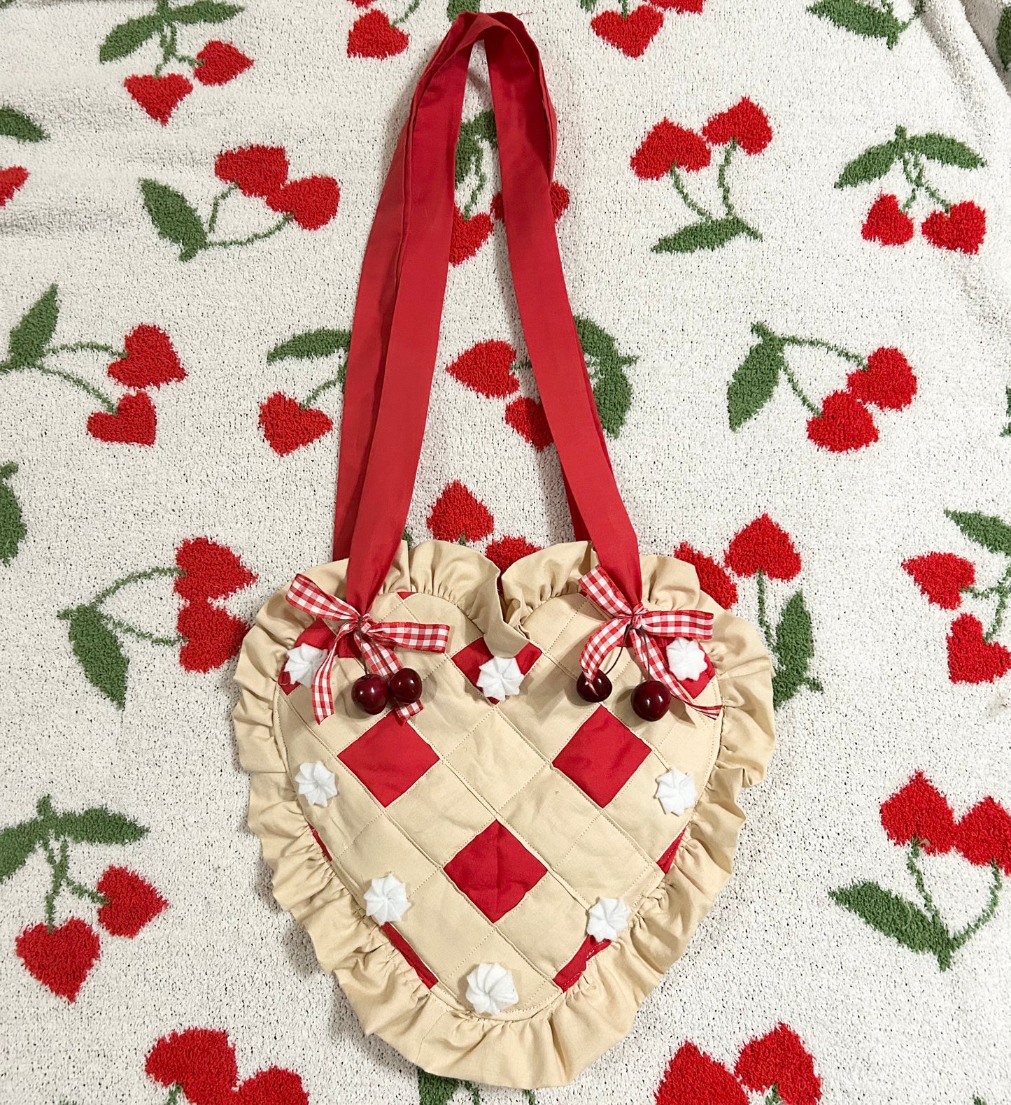 cherry pie heart ruffle bag chunky