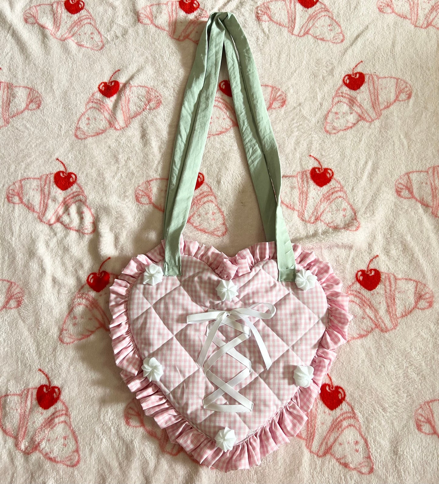 cute kawaii pink softgirl heart ruffle cake bag