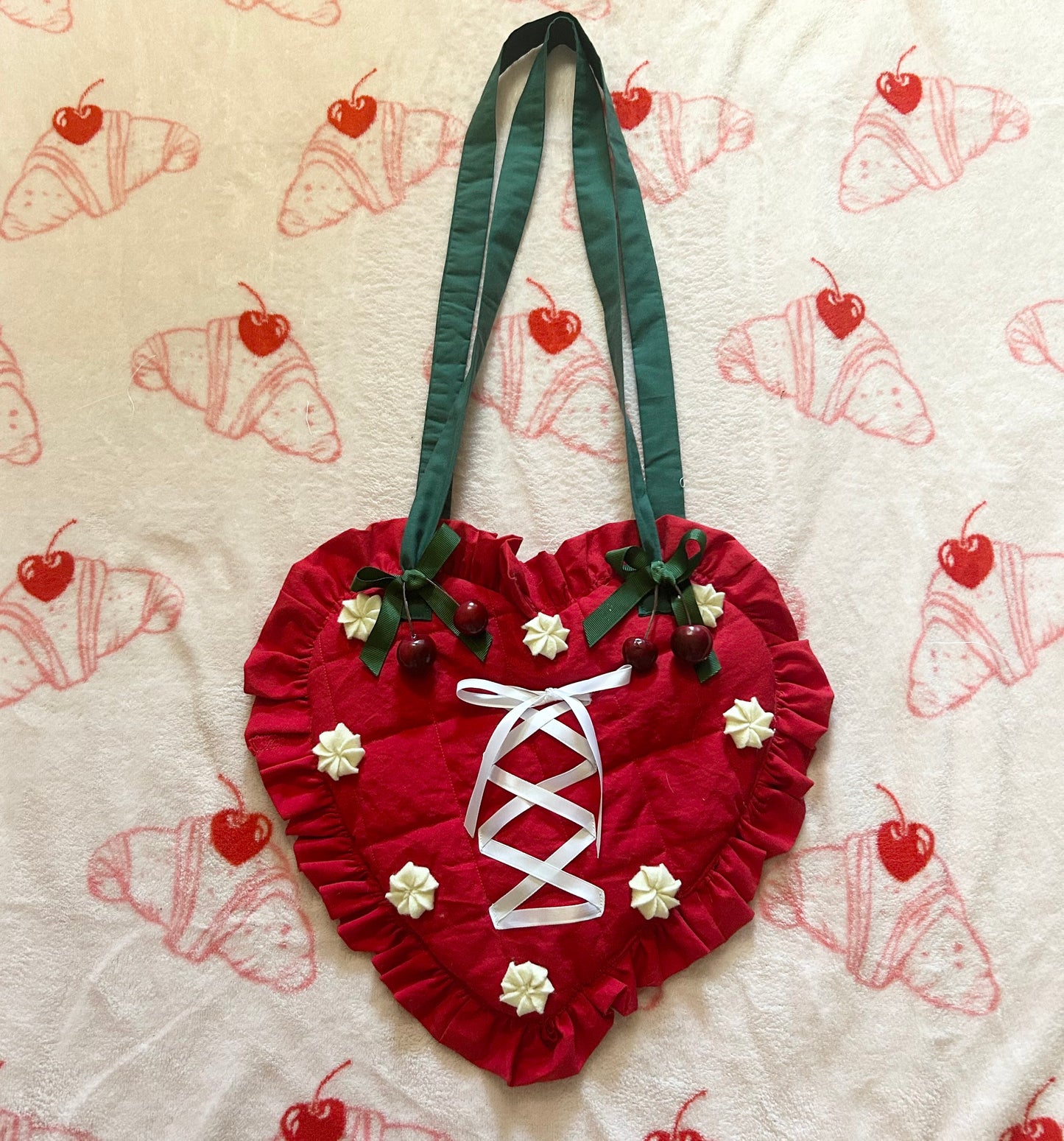 cute kawaii cherry ruffle heart bag