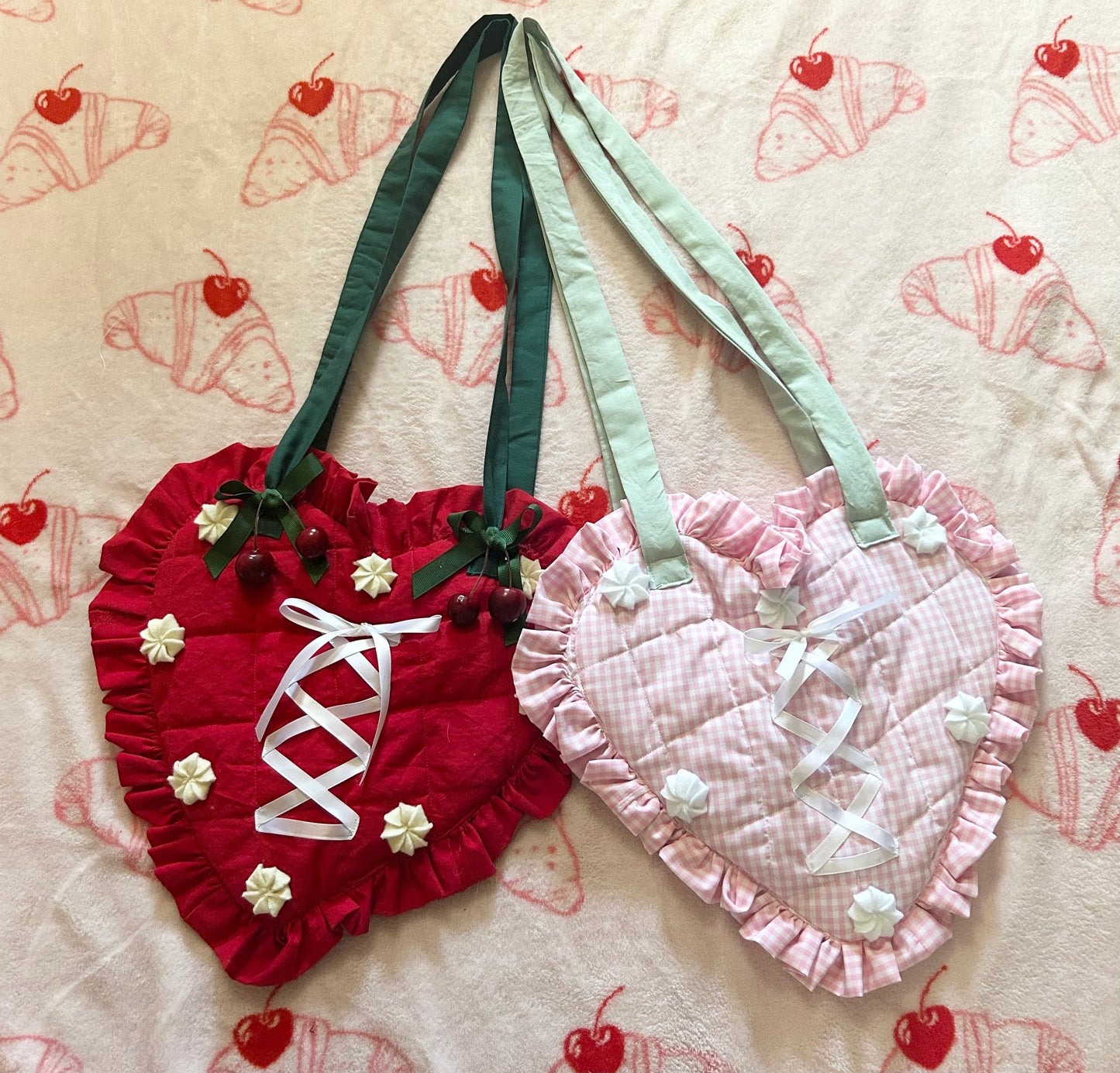 cute kawaii softgirl cherry heart ruffle bag
