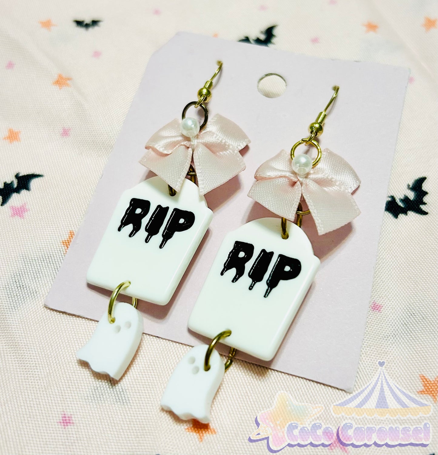 cute kawaii soft girl pastel goth RIP Halloween ghost earrings