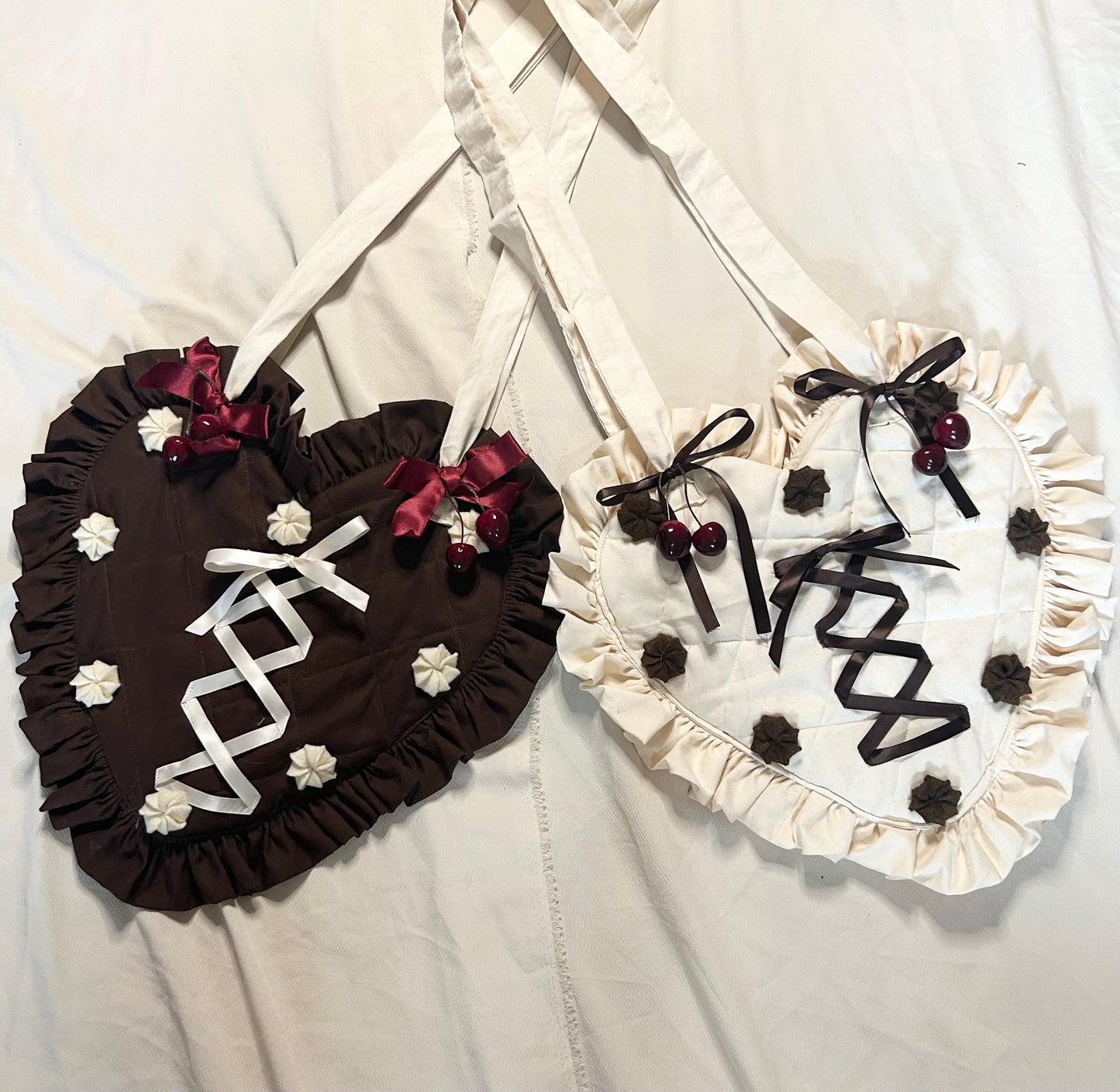 vanilla chocolate heart ruffle bag