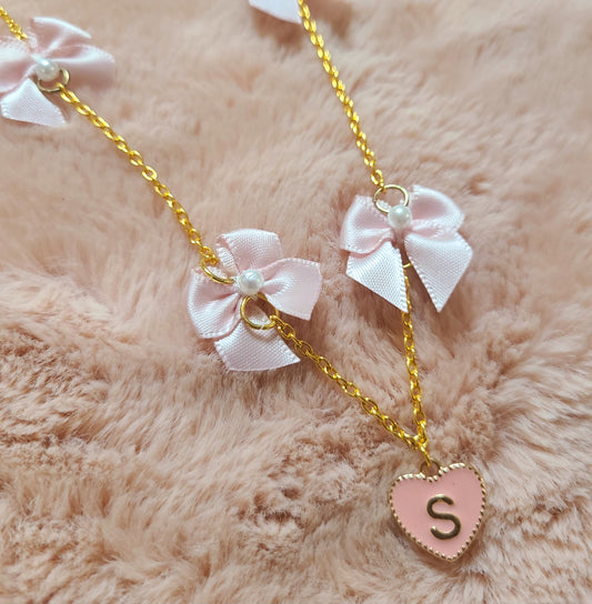 kawaii bows inital necklace gold