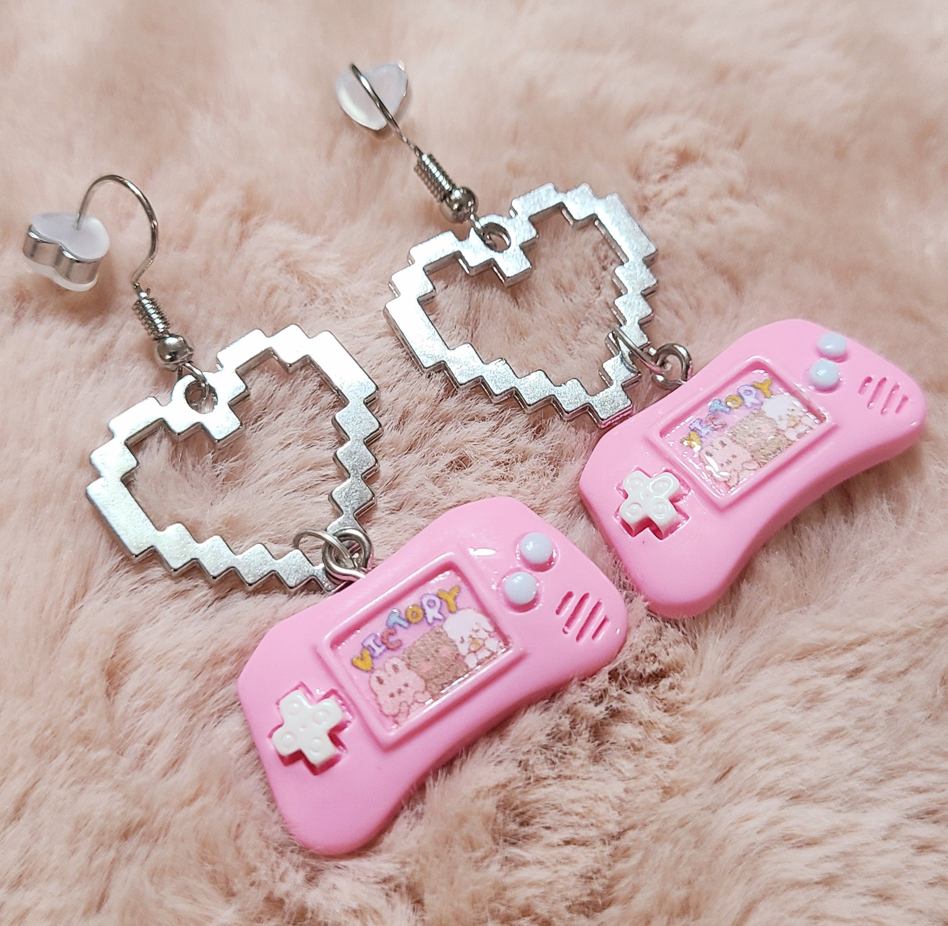 kawaii girly gamer earring dark pink