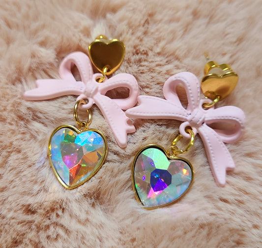 kawaii magical heart prism earrings pink