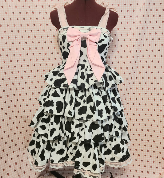 sweety bow Lolita cow print dress front view