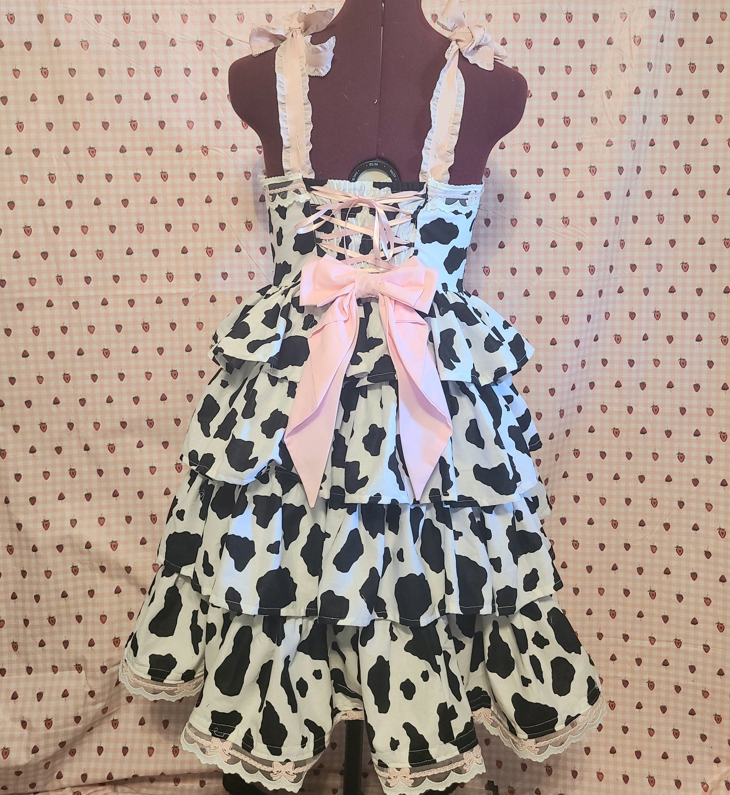 sweety bow lolita cow print dress back view