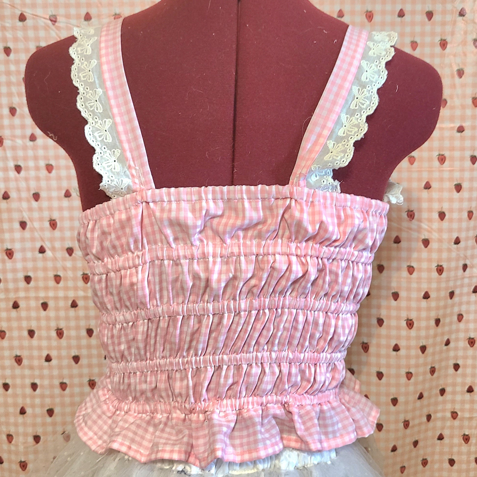 kawaii gingham kitten low crop tank top back view