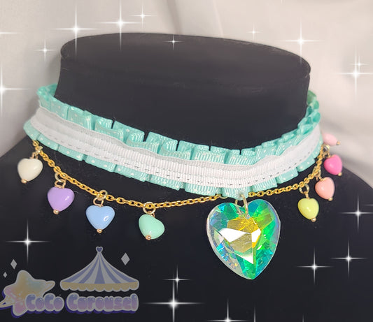 kawaii rainbow crystal heart choker