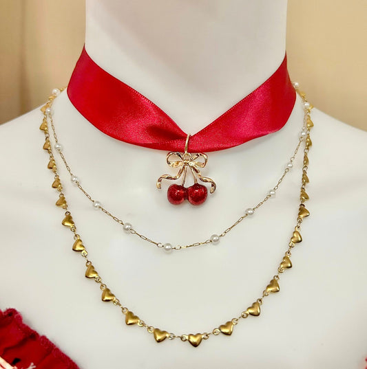 3 layer cherry necklace