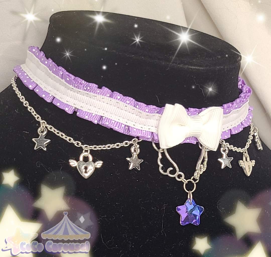 kawaii star ribbon choker necklace side view