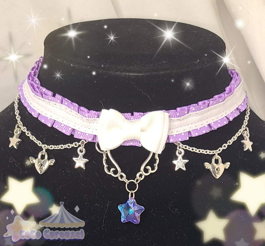 kawaii star ribbon choker necklace front view