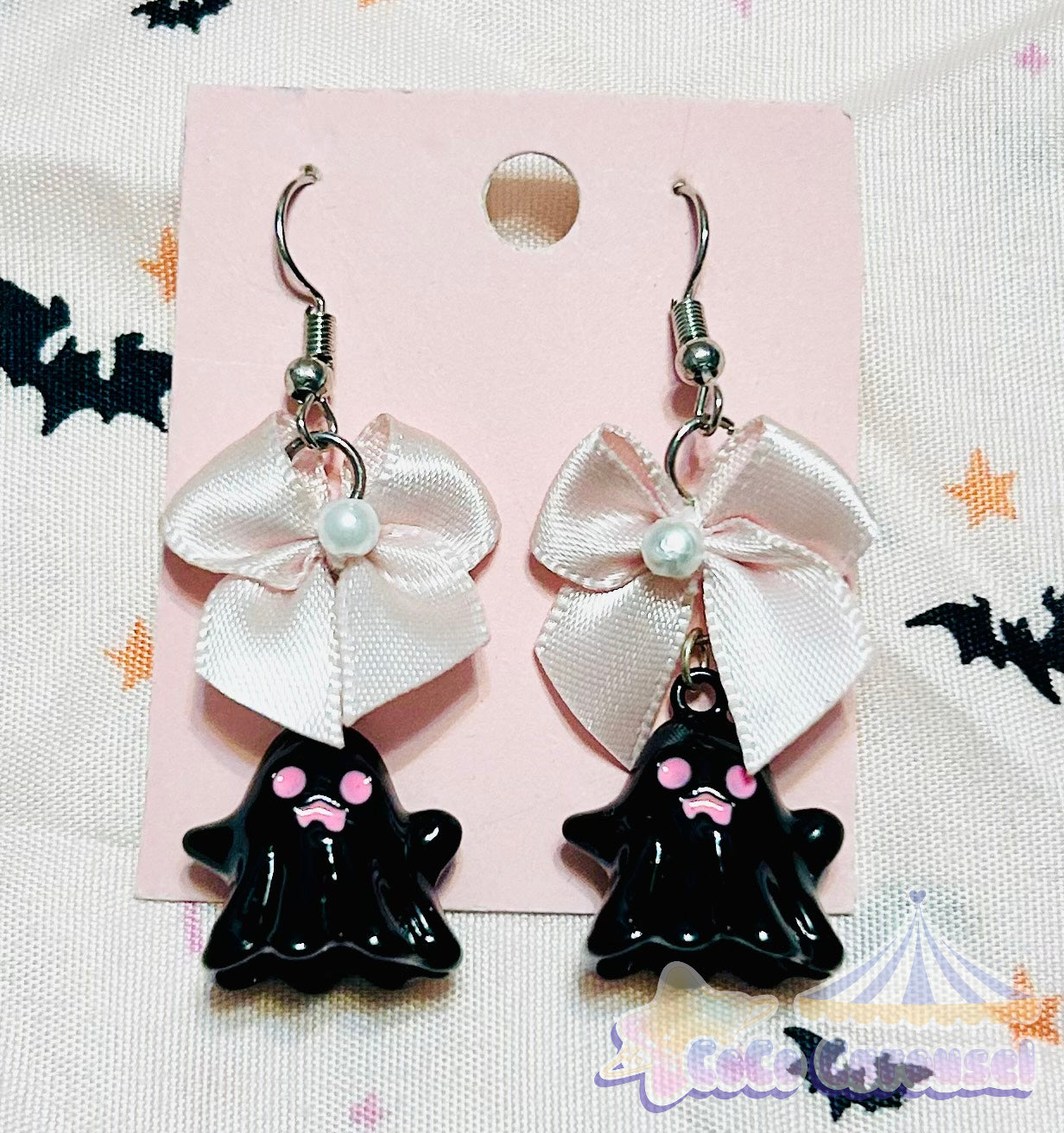 cute kawaii softgirl Halloween ghost earring's black front view