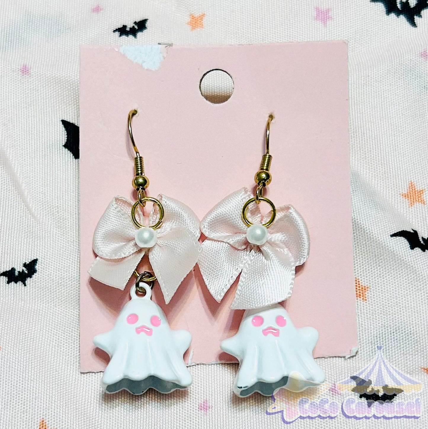 cute kawaii softgirl Halloween ghost earrings white front view