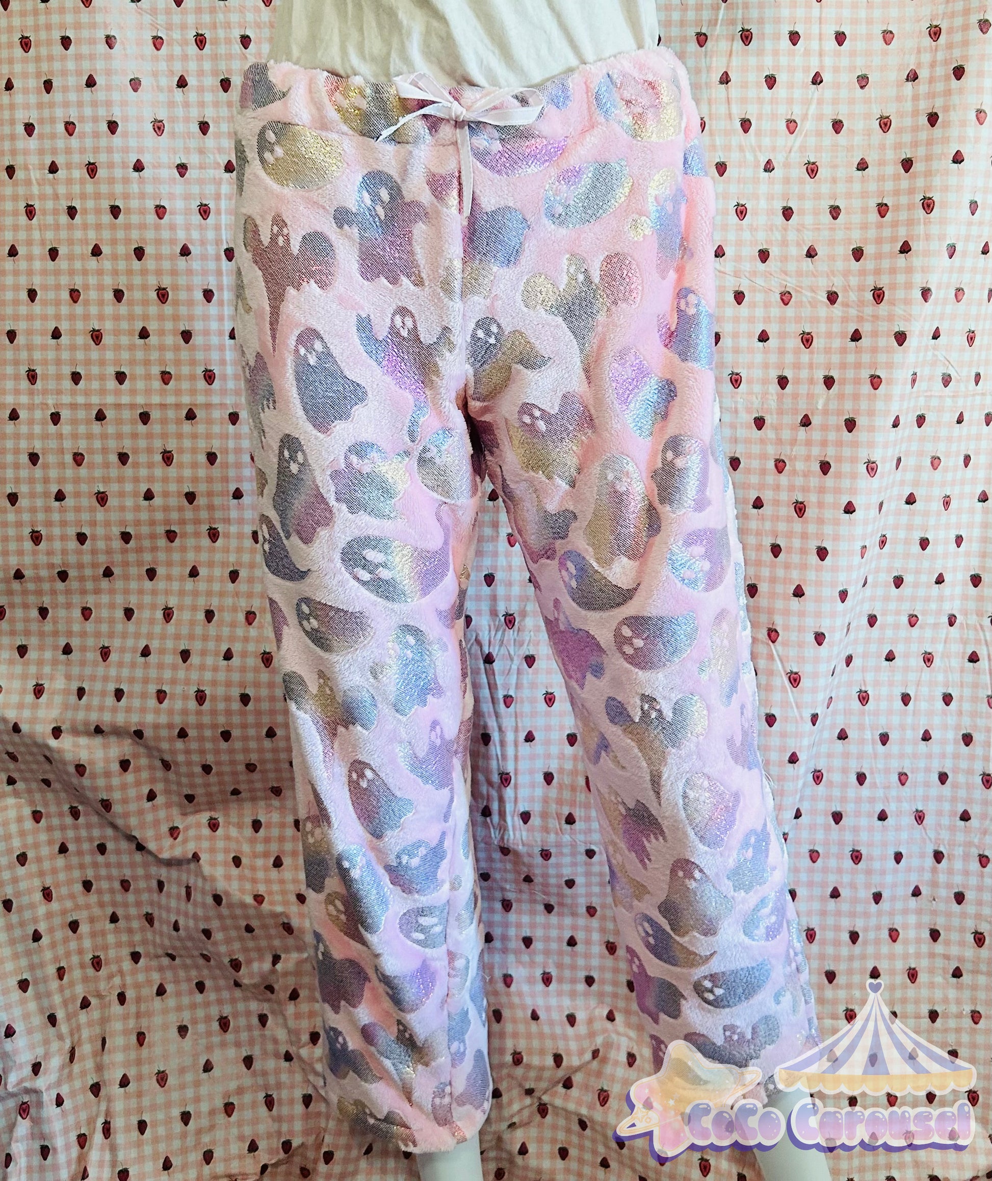 kawaii Halloween ghosty pajama pants worn front
view