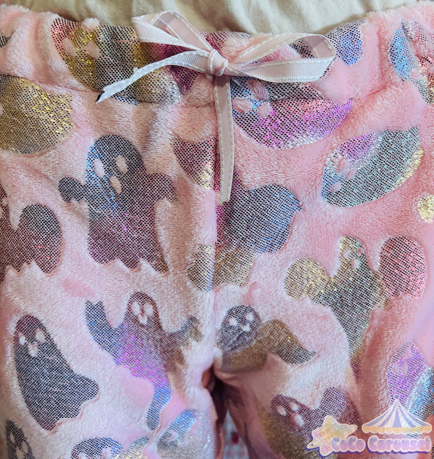 kawaii Halloween ghosty pajama pants close up view