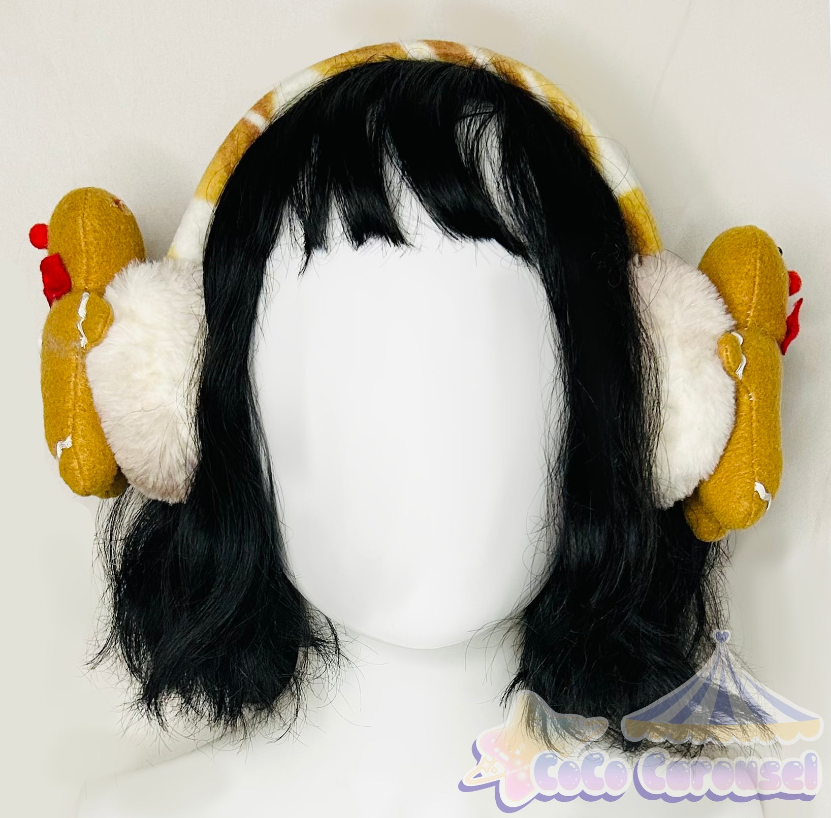 kawaii gingerbread man earmuffs front view