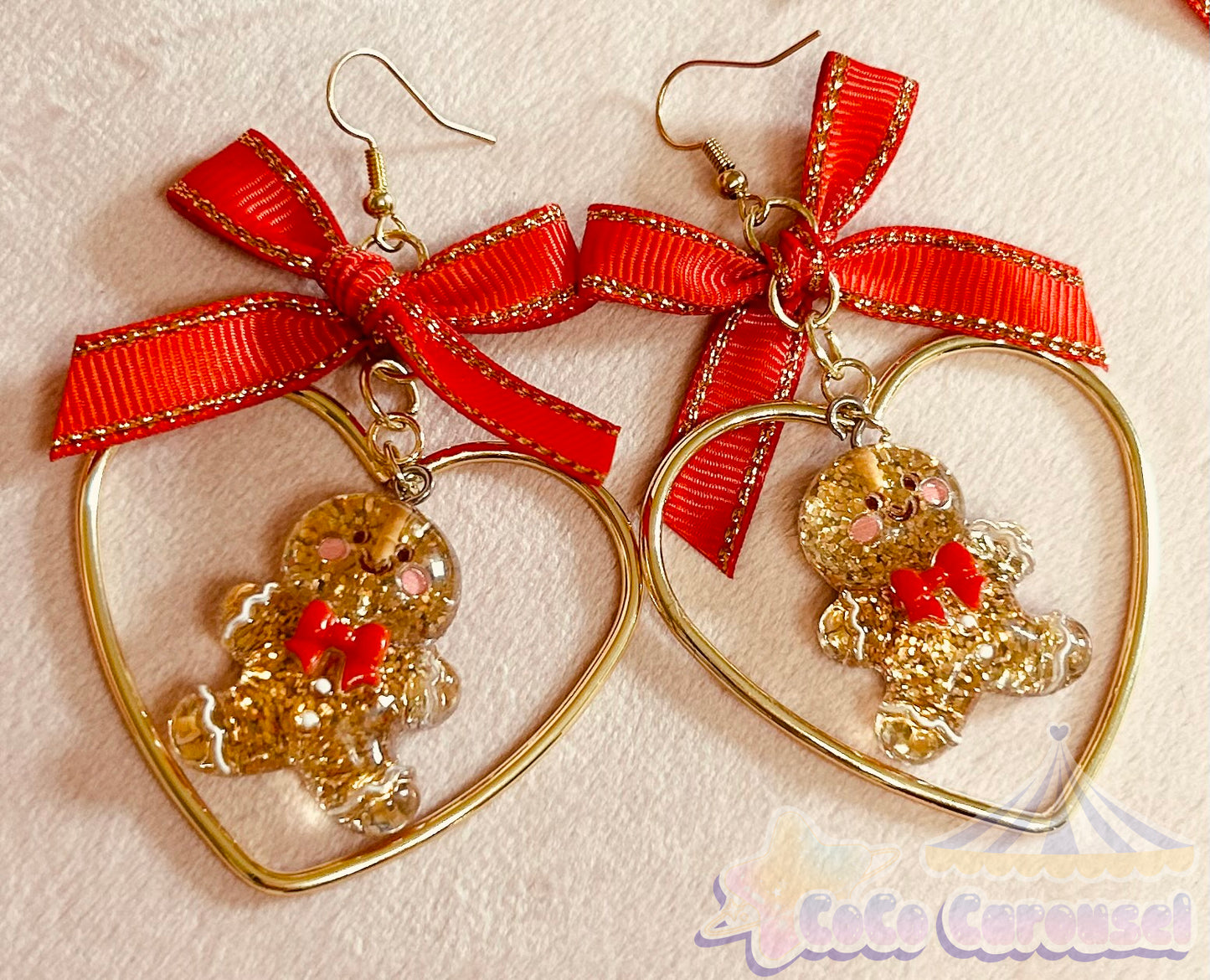 cute gingerbread man earrings close up
