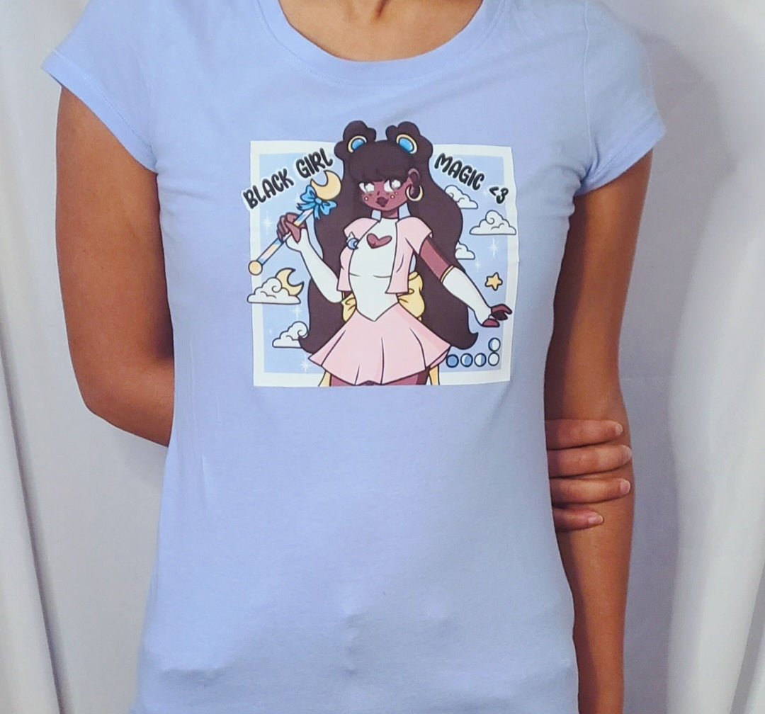 kawaii black magical girl tshirt front view worn