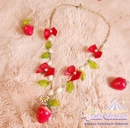 kawaii strawberry bloom necklace