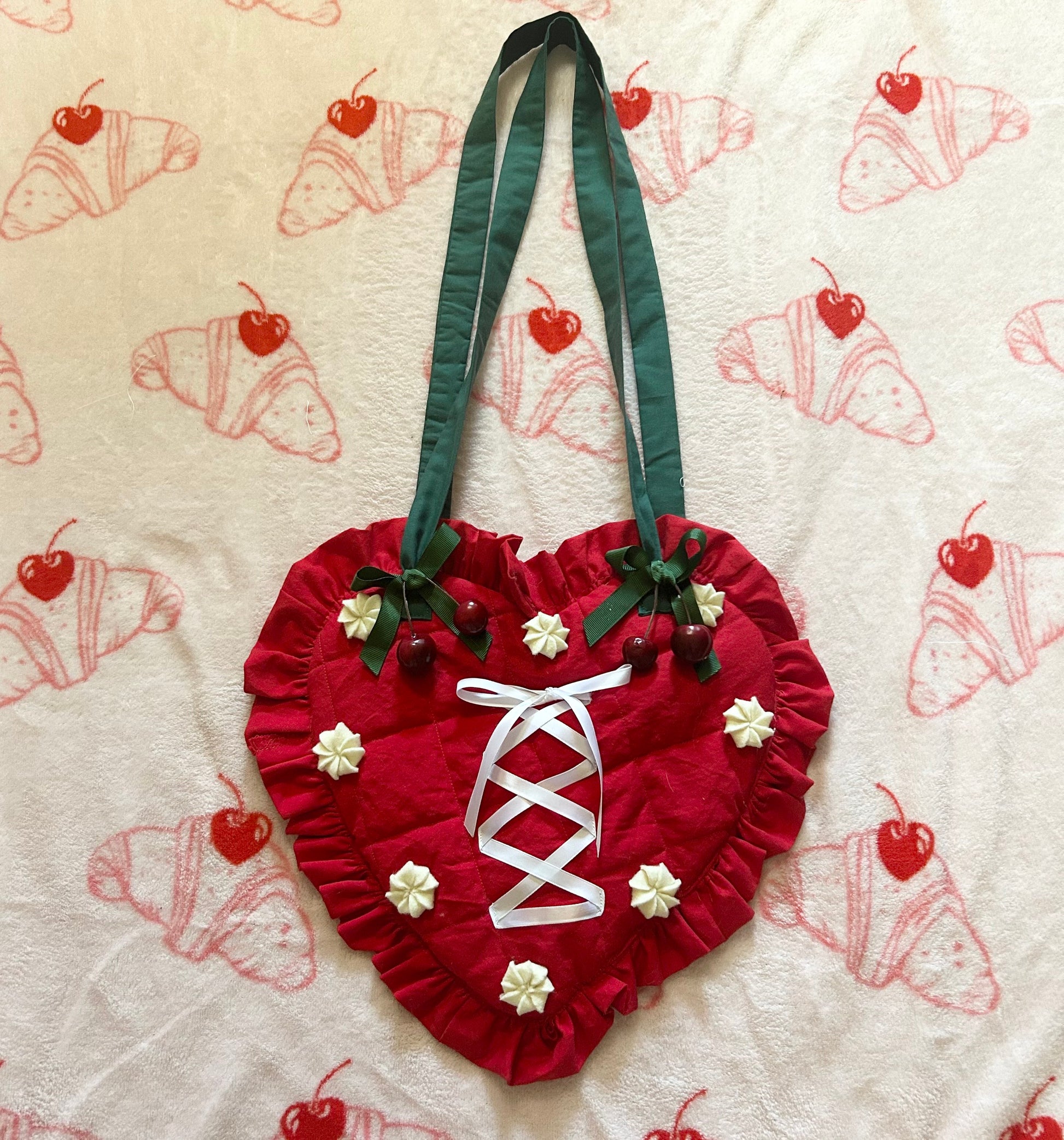 cute kawaii cherry ruffle heart bag