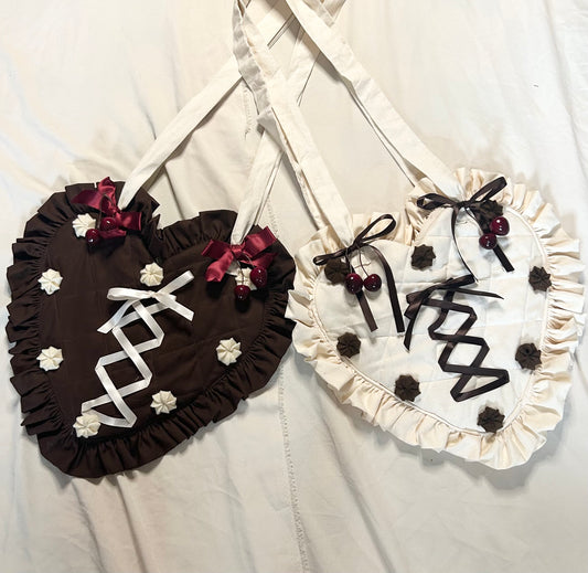 vanilla chocolate heart ruffle bag